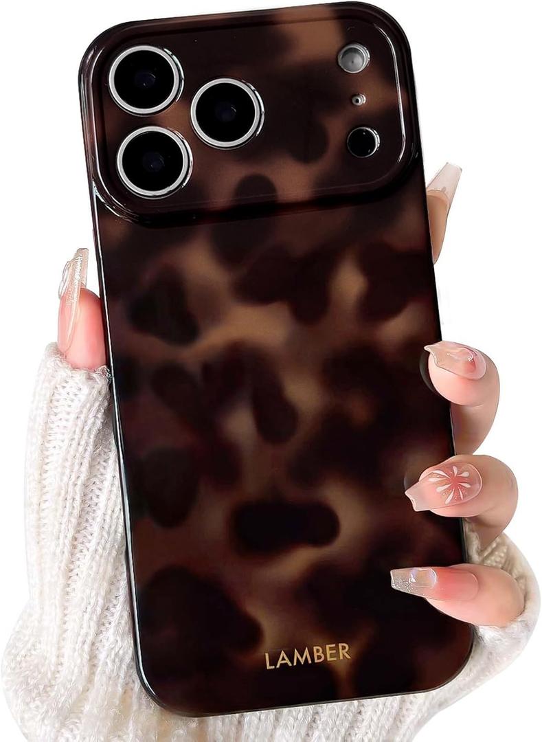 NITITOP Compatible for iPhone 17 Pro Case Cute Stylish Leopard Print Amber Aesthetic Tortoise Design for Women Girls Men Soft TPU Shockproof Protective Cover - Brown