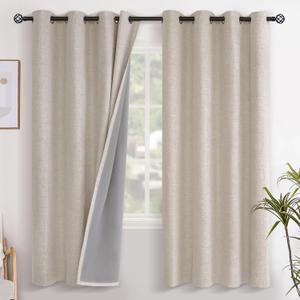 YoungsTex Oatmeal Linen Blackout Curtains 72 Inch Length for Bedroom, Full Room Darkening Drapes for Living Room Office Thermal Insulated Blinds Heat Blocking with Grommet, 2 Panels, 52 X 72 Inch