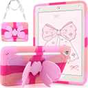 VOFUOE for iPad 6th/5th Generation Case for Kids Girls for iPad 9.7 Case 2018 2017 with Bow Stand Shoulder Strap Pencil Holder 2 in 1 Hard Protective Cover for iPad Pro for iPad Air 2th-Colorful Pink