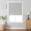 Joydeco Cordless Roman Shades, Linen Fabric Window Blinds, Thermal Insulated Blackout Blinds, Room Darkening Shades for Indoor Windows, Easy to Install, 34" W×75" H, Greyish White