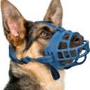 BARKLESS Dog Muzzle, Basket Muzzle for Small Medium Large Dogs, Soft Cage Mouth Cover for Biting Chewing, Allow Drinking Panting for German Shepherd Pitbull Rottweiler (3 (Snout 9-10"), Blue)