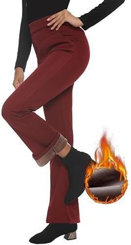 Fakanhui Women's Fleece Lined Bootcut Work Pants Winter Warm High Waisted Pull on Flare Business Dress Casual Pants Size S