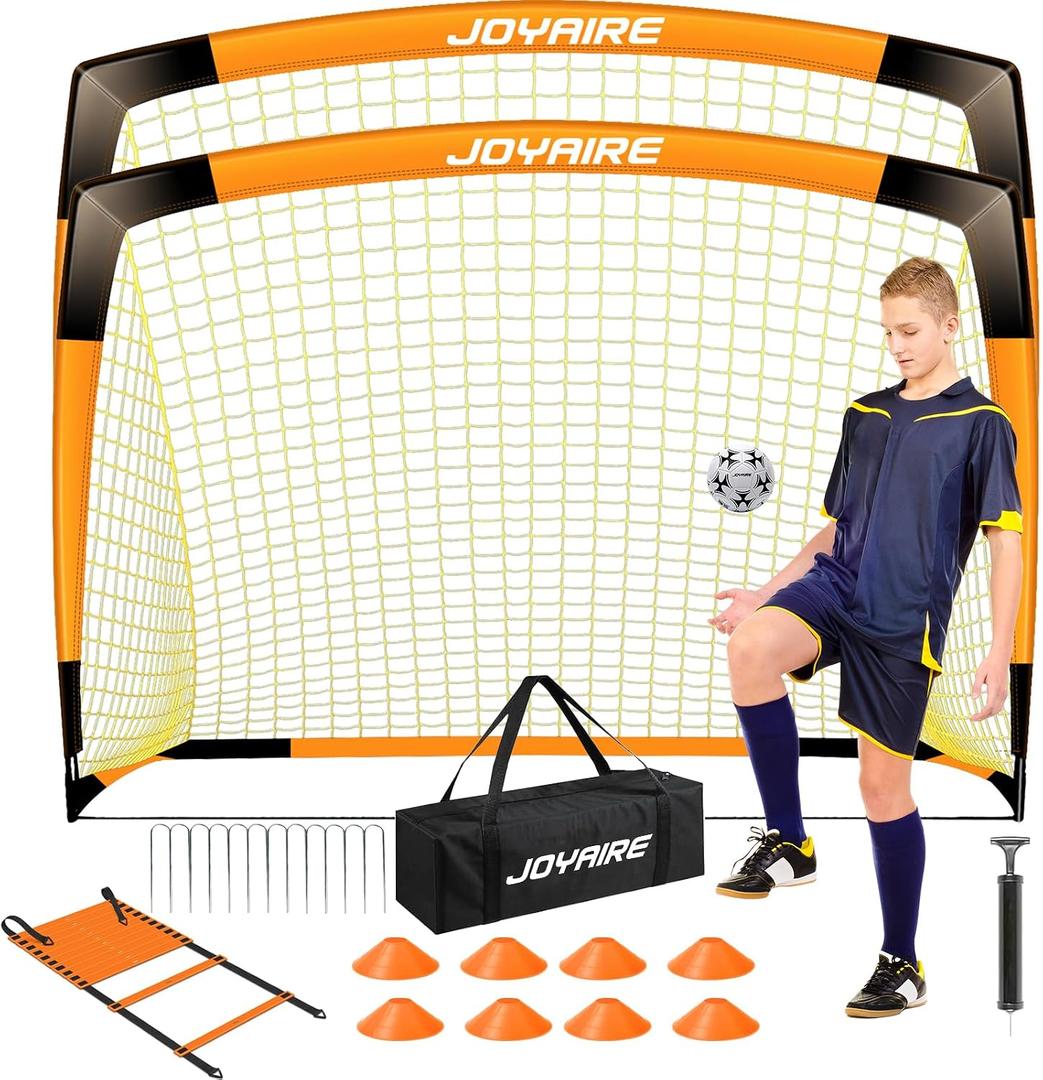 Soccer Goals for Backyard Set, Portable Kids Toddler Soccer Goal 2 of 7' x 5', Pop Up Soccer Net Soccer Training Equipment with Size 4 Soccer Ball, Carry Bag, Games, Sport, Youth, Outdoor Play
