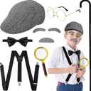Halloween Grandpa Accessories Set,Old Man Costume Set for Kids,Boys 100 Days of School Costumes for Cosplay,Festival Celebrations,Family Gatherings Grey
