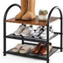 3-Tier Shoe Rack, Rustic Wood Look Shoe Organizer with Metal Frame and Mesh Shelves, Space-Saving for Entryway, Hallway, Bedroom (17.32" L x 10.24" W x 17.13" H)