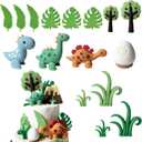 16Pcs Dinosaur Cake Toppers with 3D Dinosaur Egg and Leaf Tree Design for Birthday, Baby Shower, Boys and Girls Party Decorations - Dinosaur Birthday Cake Toppers for Boys