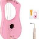Lyre Harp VANPHY Lyre Harp 7 Strings Mahogany Body Metal String for Beginner Harps Classical Style Harp Instrument with Tuning Wrench Strings Gig Bag (Pink)