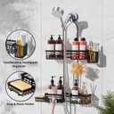 Shower Caddy Hanging with Door Hook - Split Design for Handheld Showerheads, Rustproof Over The Showerheads Bathroom Organizer with Hooks Soap and Toothbrush Holder, Bathroom Accessories Black