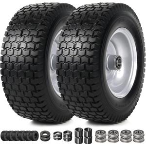 AR-PRO (2 Pack) 13x5.00-6 Flat Free Tire and Wheel Assembly, Solid Lawn Mower Front Tire with 3" Centered Hub, 3/4" Bearing extra 5/8"&1/2", Compatible with Riding Mowers & Garden Tractors