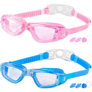 COOLOO Kids Swim Goggles, 2 Packs Swimming Goggles for Kids Girls Boys and Child Age 4-16 (03.blue/Clear Lens&light Pink/Clear Lens)