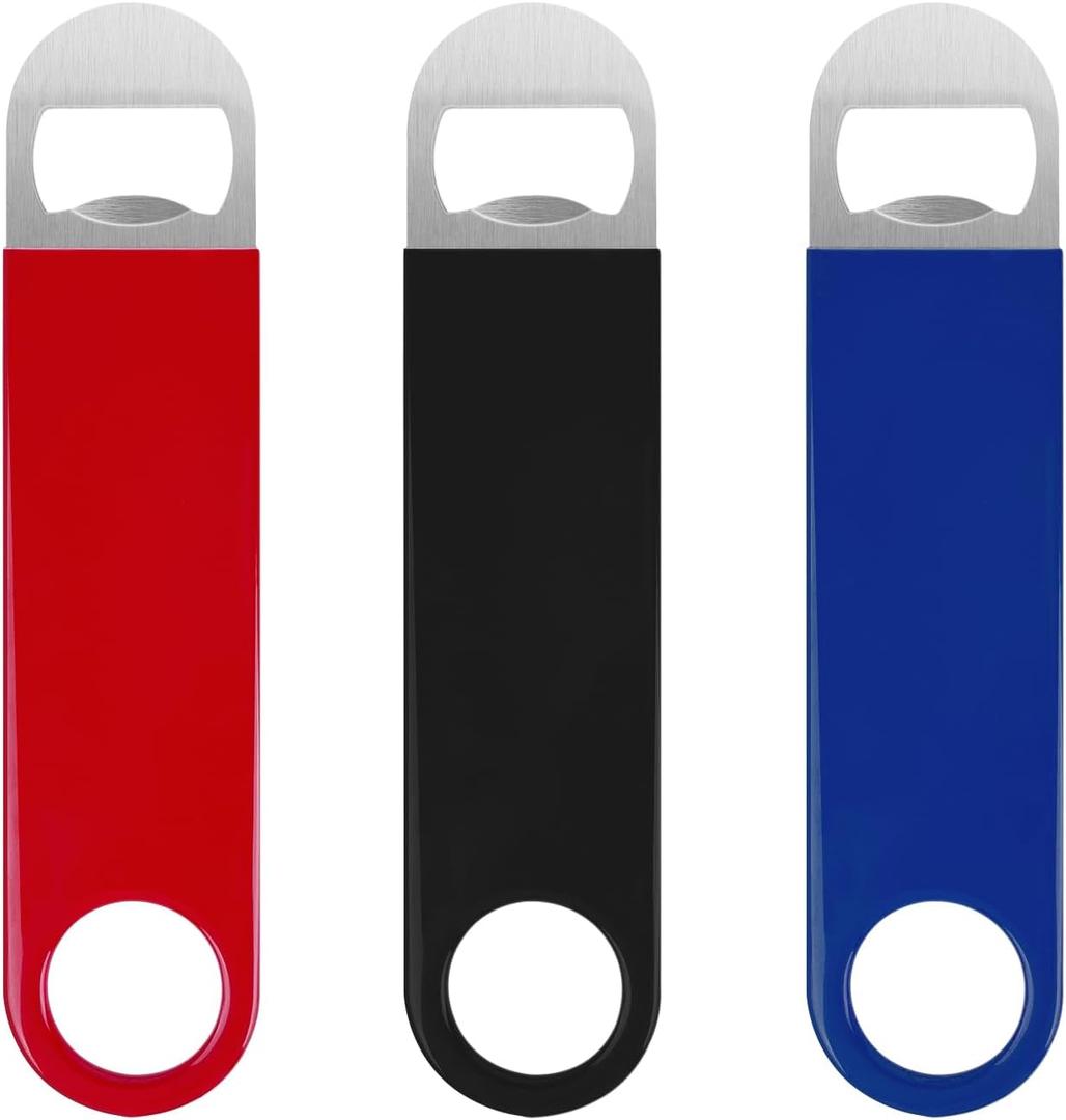 3 Pack Bottle Openers,Beer Bottle Openers, Speed Openers, Stainless Steel Flat Bottle Opener with Exquisite Packaging, for Kitchen, Bar or Restaurant 7 inches Red, Black, Blue