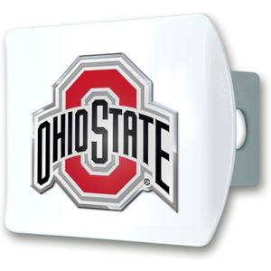 FANMATS 43590 Ohio State University Color Hitch Cover - White with Metal Chrome 3D Logo Emblem  Easy Installation on Truck, SUV, Car - Ideal Gift for Die Hard NCAA Fan