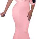 GOBLES Women Sexy V Neck Off The Shoulder Evening Gown Fishtail Maxi Dress (Pink, XL)