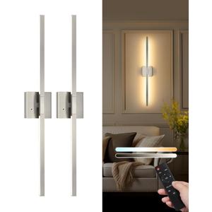 Rayogale 32 Inch Rechargeable Battery Operated Wall Sconce Set of Two, Cordless 3000K/4500K/6000K Dimmable Timer, Remote Touch Control USB-C Charging 360° Rotation for Living Room Sand Nickel