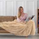 Tuddrom Decorative Extra Soft Faux Fur Blanket Queen Size 80" x 90",Solid Reversible Fuzzy Fluffy Cozy Plush Fleece Comfy Microfiber Fur Blanket for Couch Sofa Bed,Apricot