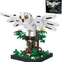 Snowy Owl Building Blocks Set Flying Bird Micro Mini Bricks Toy on Tree Magic Animal Desk Decor Display Ornament DIY Creative Hobby Gifts for Adults Teens