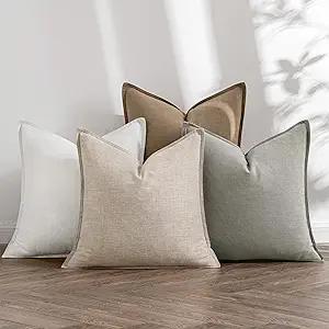 MIULEE Neutral Linen Pillow Covers Pack of 4 Decorative Natural Solid Throw Pillow Covers Soft Accent Boho Farmhouse Couch Pillowcases Modern Home Decors for Living Room Bed Sofa 24x24 Inch