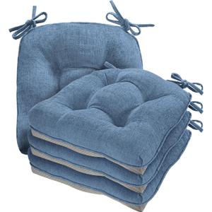 Cozyide Chair Cushions for Dining Chairs, 17" x 17" Non-Slip Kitchen Chair Pads with Adjustable Ties, Memory Foam Indoor Chair Cushions for Dining Room, Blue (Pack of 4)