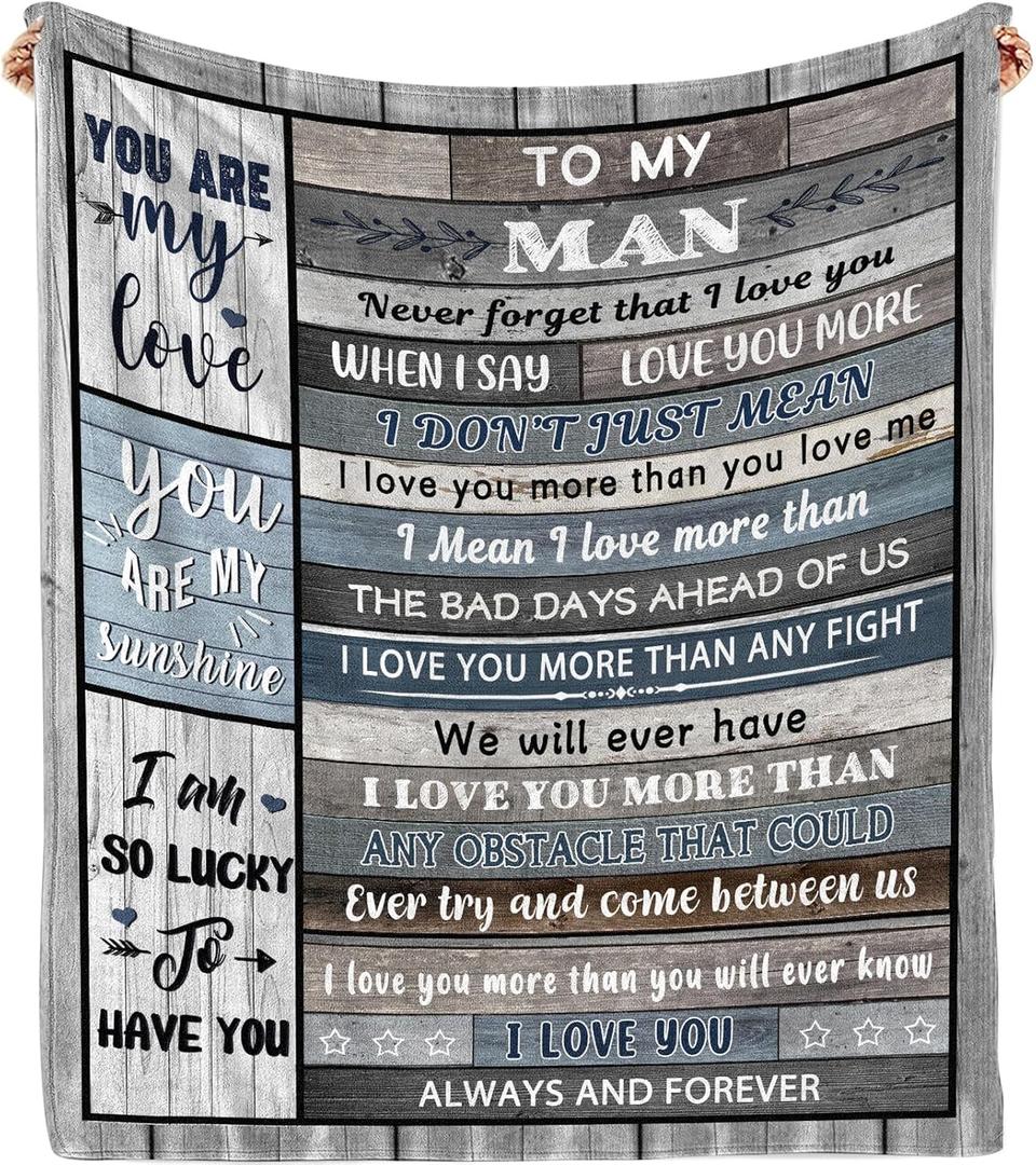 Gifts for Him Husband Boyfriend Throw Blanket, I Love You for Husband Boyfriend Birthday Gifts Ideas, Valentines Wedding for Him, to My Man Soft Blanket 60"x 50"
