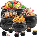 10 Pieces Set 12" 10" 8" 6" Plastic Black Cauldron Kettle with 6 Mini 2.8" Buckets, Large Witch Cauldron Pot for Halloween Decorations Trick or Treat Party Supplies, St Patrick's Day Party Favor
