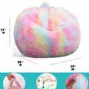 Fluffy Bean Bag Chair for Kids, 2.5FT Round Foam Filled Bean Bag for Teens & Kids, Ultra Soft Faux Fur Fabric Bean Bag Chairs for Playroom, Living Room, Bedroom, Rainbow, Small