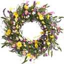 J'FLORU Spring Wreath 24 Inch Summer Wreaths for Front Door Artificial Flower Wreath with Daisy and Lavender for Indoor Outdoor and Easter Celebration