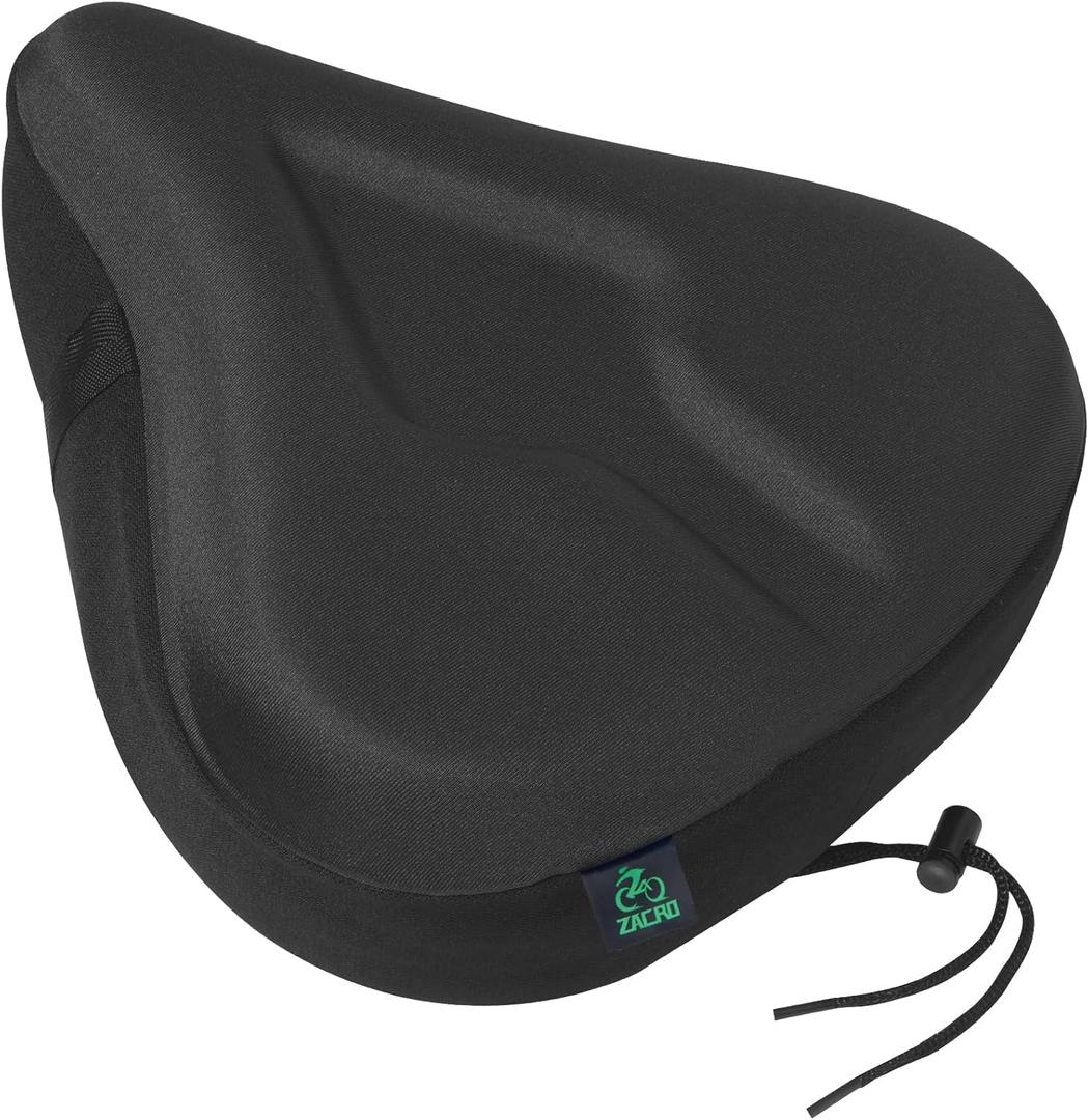 Zacro Oversized Bike Saddle Seat Cushion for Men & Women - Extra Comfort Wide Gel Padded Bike Seat Cover, Fit with Road Montain Peloton Stationary Bicycle, Indoor & Outdoor (Black)