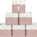 ECDYQXVU 13x13 Inch Cube Storage Bins with Reinforced Bottom Cardboard, 6 Pack Large Foldable Fabric Storage Cubes with Handles for Shelf, Closet, Laundry Organization (White&Pink)