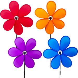 4pcs Flower Pinwheels Wind Spinner 11.8 inch Lawn Pinwheel Colorful Garden Windmill for Garden, Party, Outdoor, Yard Decor
