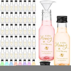 Boao 50 Sets Baby Shower Favors for Guests Include 50 1.7oz Mini Honey Bee Empty Plastic Alcohol Shot Bottles with 1 Funnel Baby Shower Return Gift for Guests Gender Reveal Gifts Ideas (Honey)