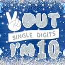 Peace Out Single Digits I'm 10 Birthday Banner, Blue Photo Props Background, 6x4ft Fabric
