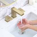 Bathroom Faucet 3 Hole, 8 Inch Widespread Bathroom Sink Faucets, 2 Handle Bathroom Faucets for Sink, Modern Rv Lavatory Vanity Faucet with Pop Up Drain and Supply Hoses, Brushed Golden