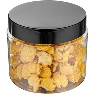 RW Base 16 Ounce Candy Jars, Durable Kitchen Storage Containers - Round, Airtight Seal, Clear Plastic Snack Jars With Black Plastic Lids, For Table Display, Or Candy Buffet - Restaurantware (16 oz)