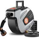 SUNPOW Retractable Garden Hose Reel - 1/2 inch x 115ft Heavy Duty Wall Mounted Hose Reel with 3/4 inch Brass Fitting & 10 Sprayer Nozzle - Any Length Lock, Auto Rewind System, 180°Swivel Bracket- Grey