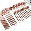 24-Piece Korean Copper Rose Silverware Sets Mirror Polished Stainless Steel Flatware Set Service for 6 Kitchen For Home Kitchen Hotel (Rose)