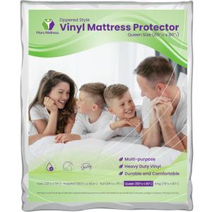 Mars Wellness Waterproof Vinyl Mattress Protector and Cover - Zippered White Mattress Cover Sheet Bed Bugs Mattress Cover - 1 Pack - Queen