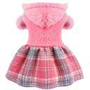 Winter Dog Dress, Cute Warm Fleece Dog Hooded Sweater, for Small Dogs Girl, Pink Plaid Puppy Dresses Clothes for Chihuahua Yorkie,Cat Apparel (Pink, Small (Chest 15in)