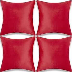 Yonous Throw Pillow Covers, Velvet Soft Decorative Cushion Case for Sofa Bedroom Car, Set of 4, 20x20 Inch, Christmas Red
