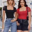 Avidlove Women's Short Sleeve Bodysuits Sexy Square Neck Body Suit Mesh Double Lined Tshirt Leotard Tops Going Out (XX-Large, Red)