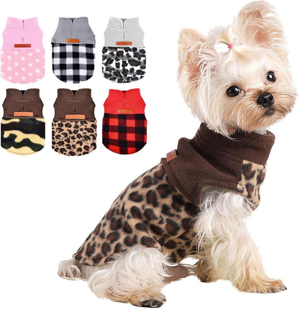 Dog Sweaters for Small Dogs Boy Girl, Leopard Puppy Sweater Fleece Dog Clothes Vest, Stretchy XSmall Doggie Sweater Pet Clothes, Chihuahua Teacup Doggy Clothes, Leopard, M (Medium (Chest 17in ))