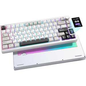 YUNZII AL80 Wireless Mechanical Keyboard,Full Aluminum CNC, Smart LCD Display,Hot Swappable Gasket Mount 75% Layout with Knob,BT/2.4G/USB-C,QMK/VIA Support for Win/Mac (Silver, Cocoa Cream V2 Switch)