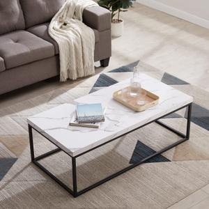 CENSI 47-Inch White Marble Coffee Table Ottoman Center Table for Living Room, Rectangle Modern Industrial Style,Wood and Metal (Marble)