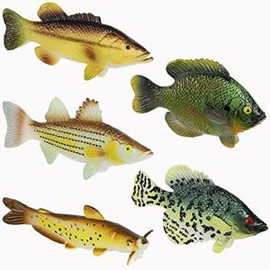 American Angler Collection Toy Fish Set With Collector Case Largemouth Bass Crappie Bluegill Catfish Striped Bass Miniature Figurine Fish by Toy Fish Factory