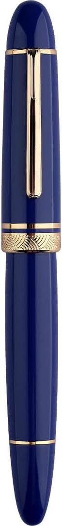 Majohn P140 Fountain Pen NO.8 Fine Nib, Brass Piston System Large Capacity Blue Acrylic Writing Pen with Box