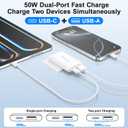 2 Pack Flat USB C Wall Charger,50W 2-Port Slim USB C Fast Charger Block,Foldable & Low Profile Type C Power Adapter with Type C Cables for iPhone 17/16/15/14/13/12 Pro Max,iPad,Galaxy,Steam Deck