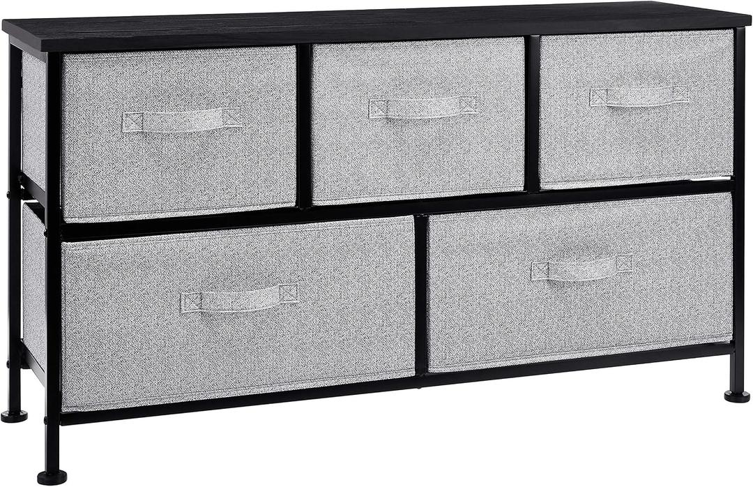 Amazon Basics Extra Wide Fabric 5-Drawer Storage Organizer Unit for Bedroom Closet, Black