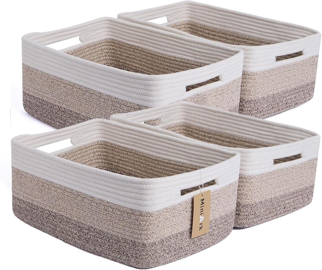 MiniArk Large Storage Baskets for Organizing, Closet Shelf Baskets for Clothes Blanket Towels, Baby Nursery, Toy Bins Box, Woven Rope Baskets, 17 x 13 x 7.5, 4 Packs Gradient Brown