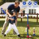 HYES 3-in-1 Baseball Set for Kids 3-5 - Tee Ball Stand, Hanging Tee, Ball Launcher and 6 Softballs - Adjustable Height, Indoor/Outdoor Sport Gifts for Boys Girls, Blue