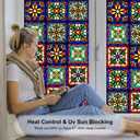 Window UV Protection Privacy Film:Non-Adhesive Static Cling Decorative Window Film with Installation Tools,Stained Glass Window Film for Kitchen,Study,Bathroom,and Shower Doors,17.7 x 39.4 inches.