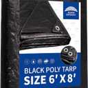 RAINDEWAY Black Tarp 6x8 Feet, UV Resistant, 8 Mil Multipurpose Medium Duty Waterproof Poly Tarp Cover with Metal Grommets and Reinforced Edges